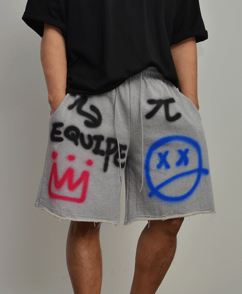 Graffiti Spray Sweatpants-Shorts 637