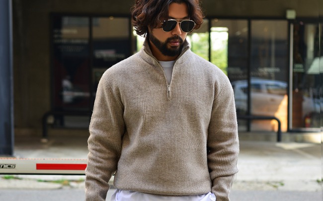 Cashmere Wool Highneck Zip Anorak Sweater-Knit 397