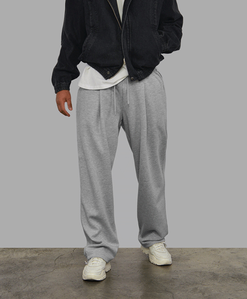 Silky Double Fabric One-tuck String Wide Pants-Sweatpants 353
