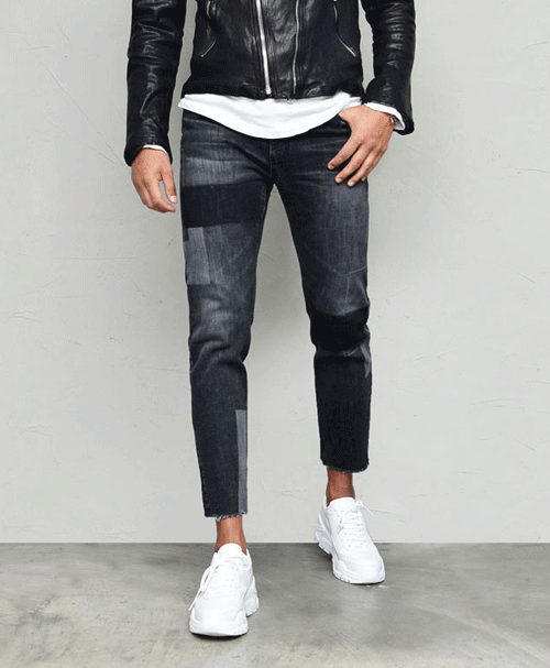 Stylish Contrast Slim Black Wash Ankle-Jeans 650