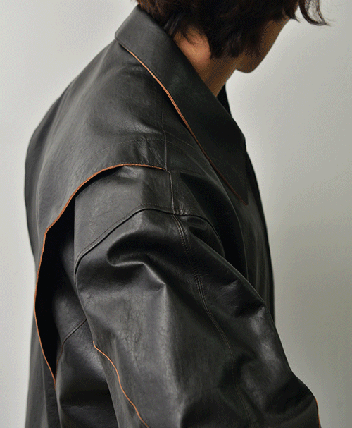 Big Collar Loose Fit Lambskin Jacket-Leather 261
